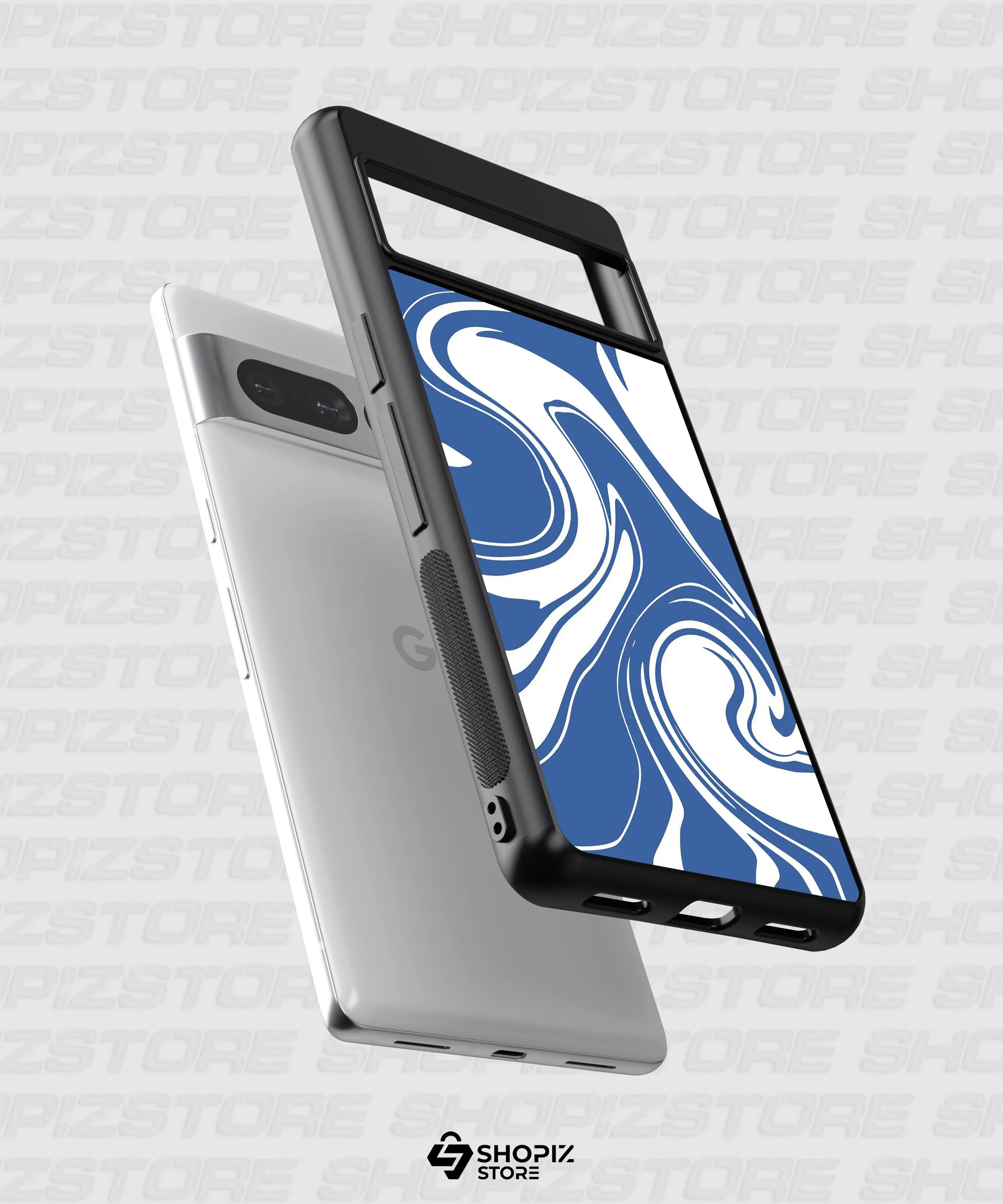 Blue and White Marble Pattern Metal Case