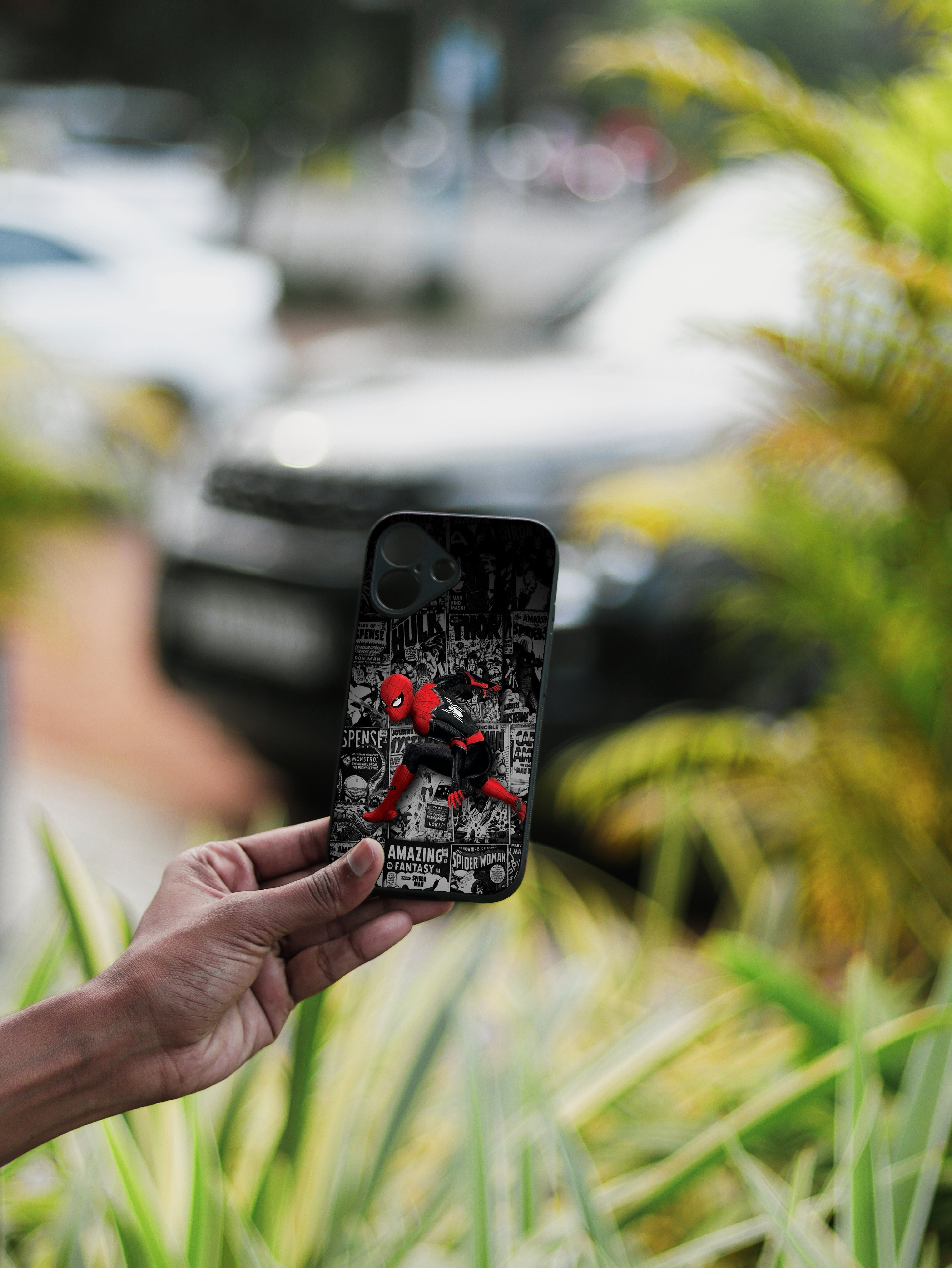 SpiderManComicBackdrop Glass Case